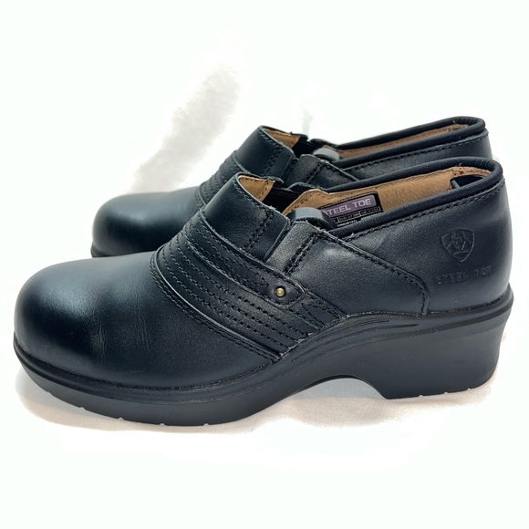 ARIAT Women's Black Leather Steel Toe Oil/Slip resist Safety Work Clogs 7 B - Picture 3 of 16